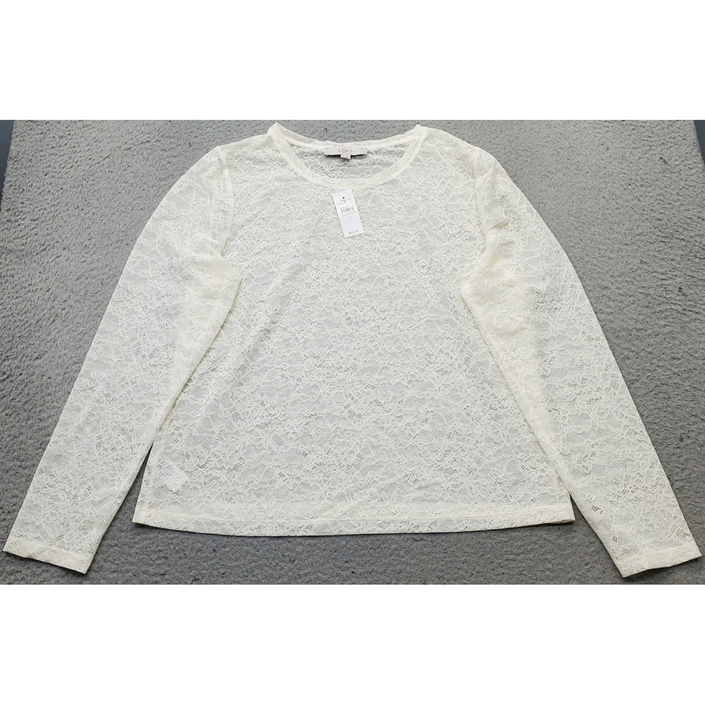 LOFT Blouse Top Womens XL White Intricate Lace Long Sleeve Boho Chic Pullover